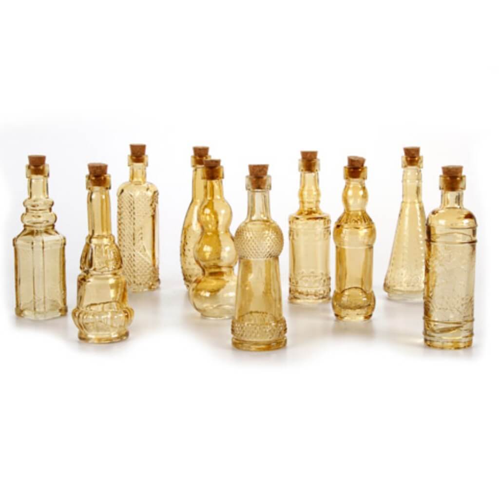 GLASS BOTTLE AMBER W CORK TRIANGULAR BODY 5IN 1 