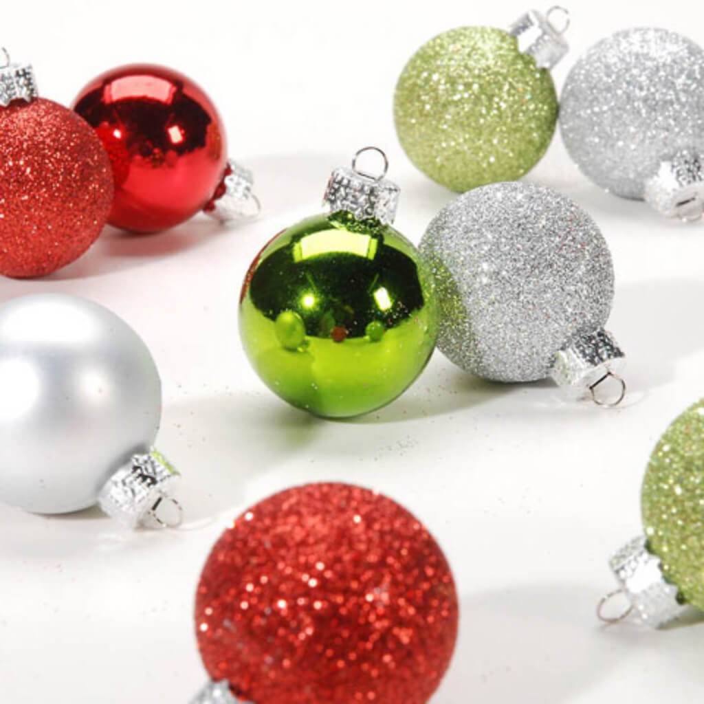 Red Green Silver Ball Ornaments 9pcs 