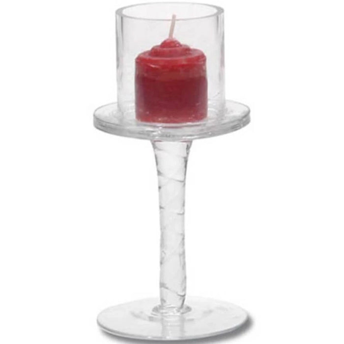 Votive Candle Holder Clear Glass Textured Stem 6 inches 