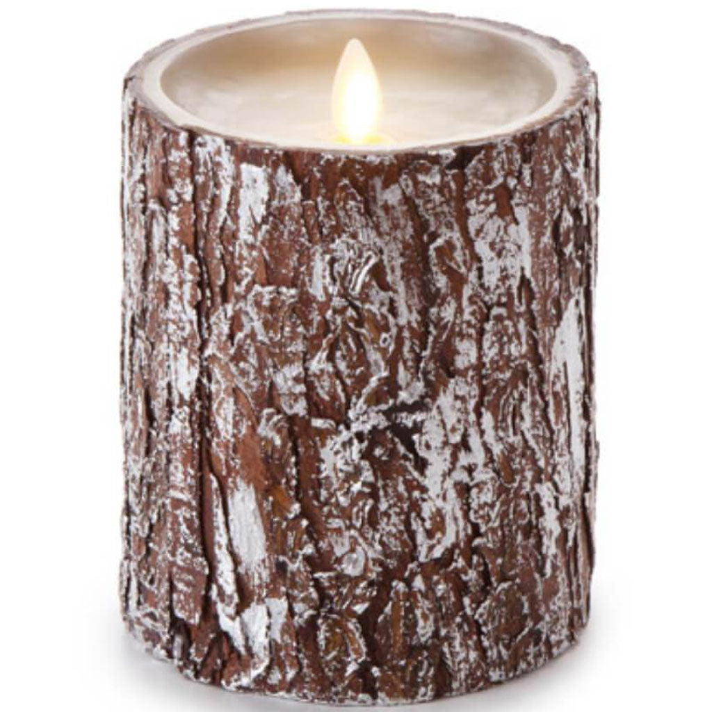 Luminara Flameless Pillar Candle with Silver Washed Bark 5in 