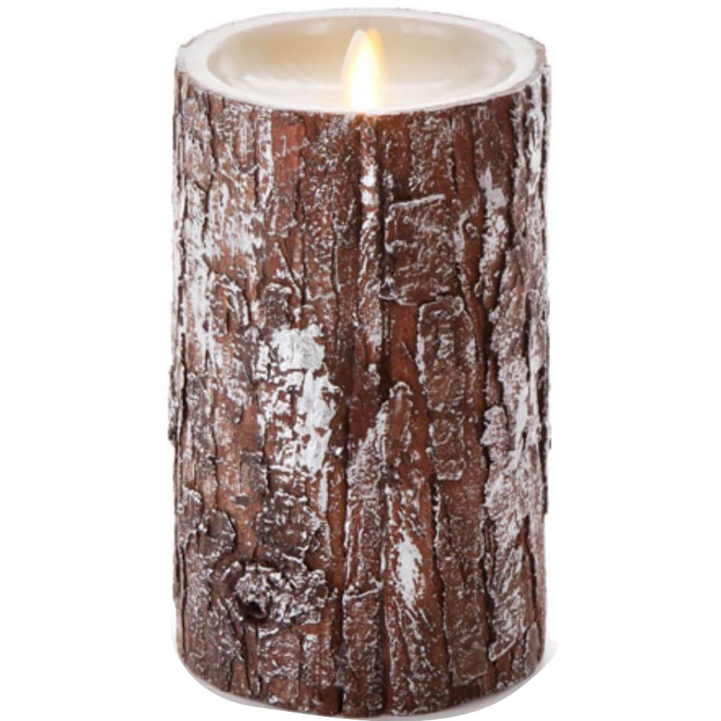 Luminara Flameless Pillar Candle with Silver Washed Bark 7in 