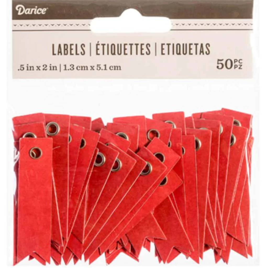 Solid Red Blank Eyelet Tags: 2 x .5 inches, 50 pieces 