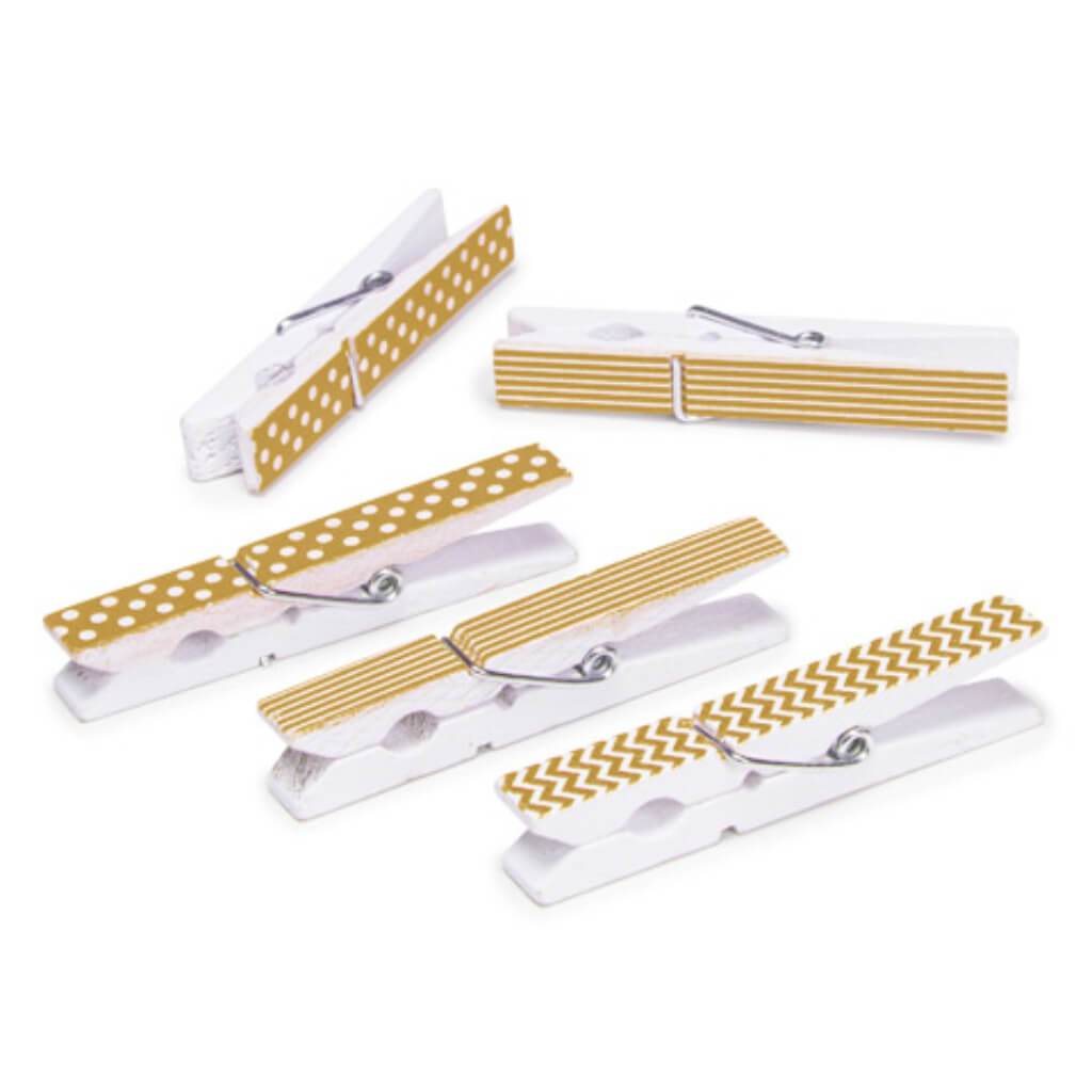 CLOTHESPINS PRINT LG 12CT GOLD 