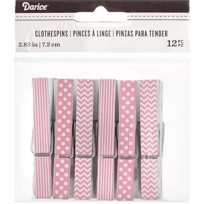 CLOTHESPINS PRINT LG 12 PC PINK 