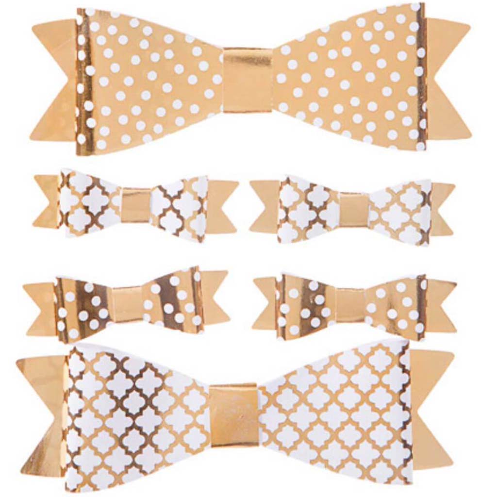 Gold Quatrefoil &amp; Polka Dot Bows: Assorted Sizes, 6 pieces 