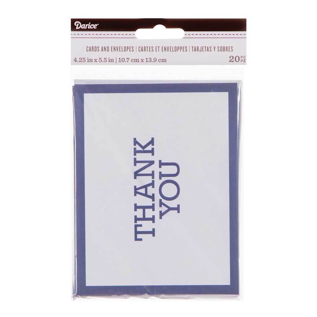 Blank Navy Thank You Cards &amp; Envelopes A2