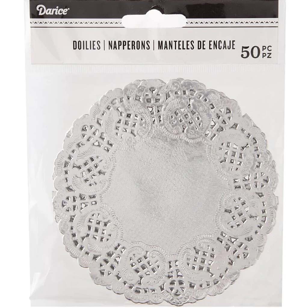 Metallic Silver Paper Doilies 50ct 