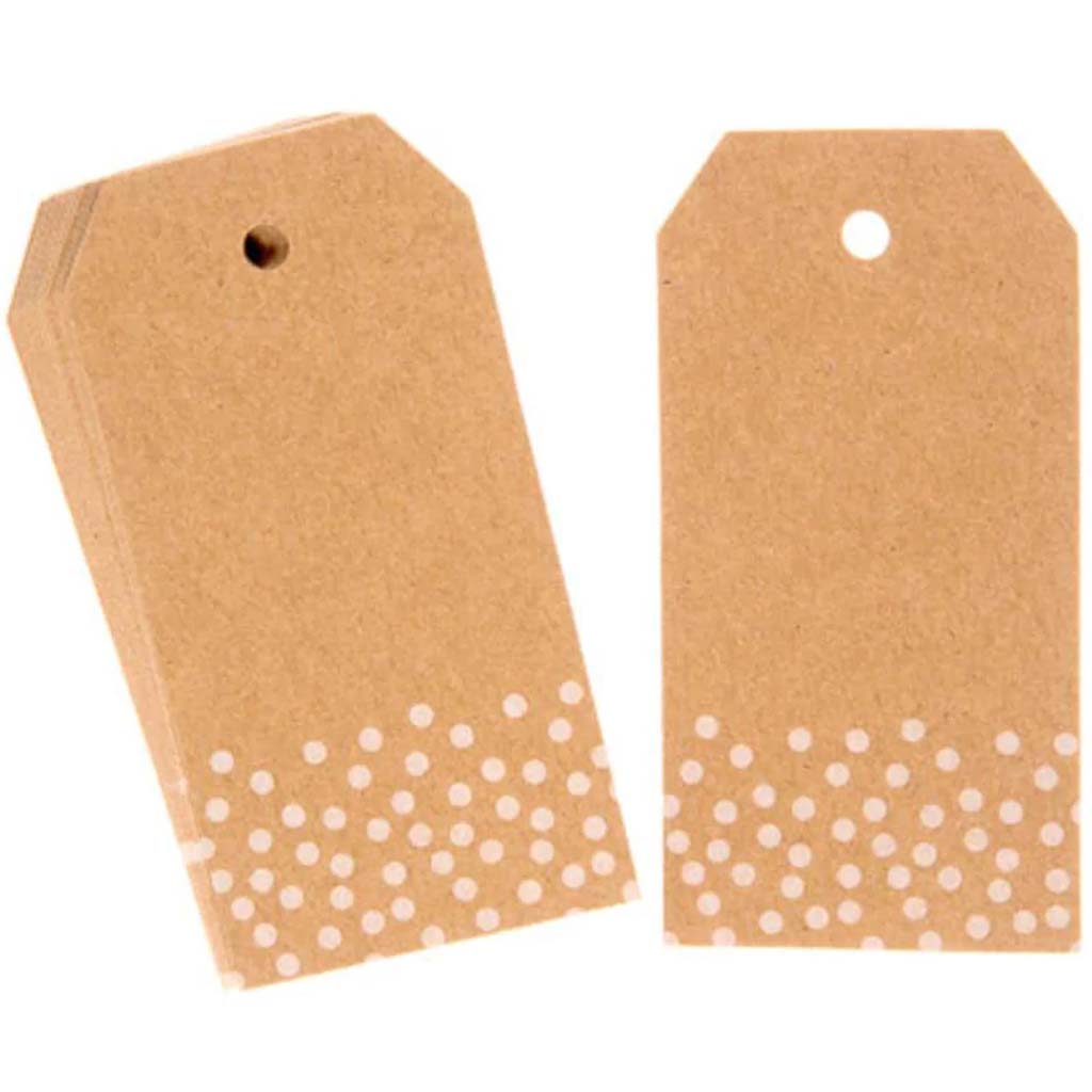 Kraft with White Polka Dots Rectangle Paper Tags: 2 x 3in, 20 pc 