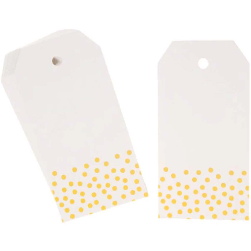 White with Yellow Polka Dots Rectangle Paper Tags: 2 x 3in, 20 pc 