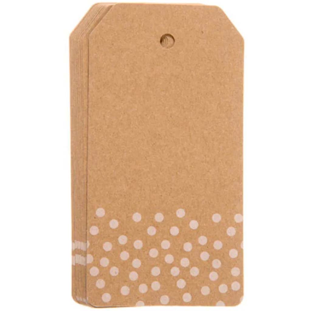 Kraft with White Polka Dots Rectangle Paper Tags: 2.5 x 4.75 inches, 20 pc 