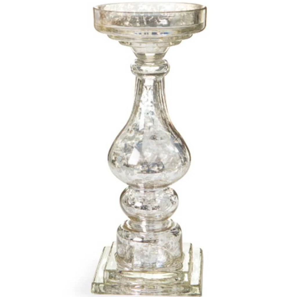 Mercury Glass Candleholder: 5 x 12.5 inches 