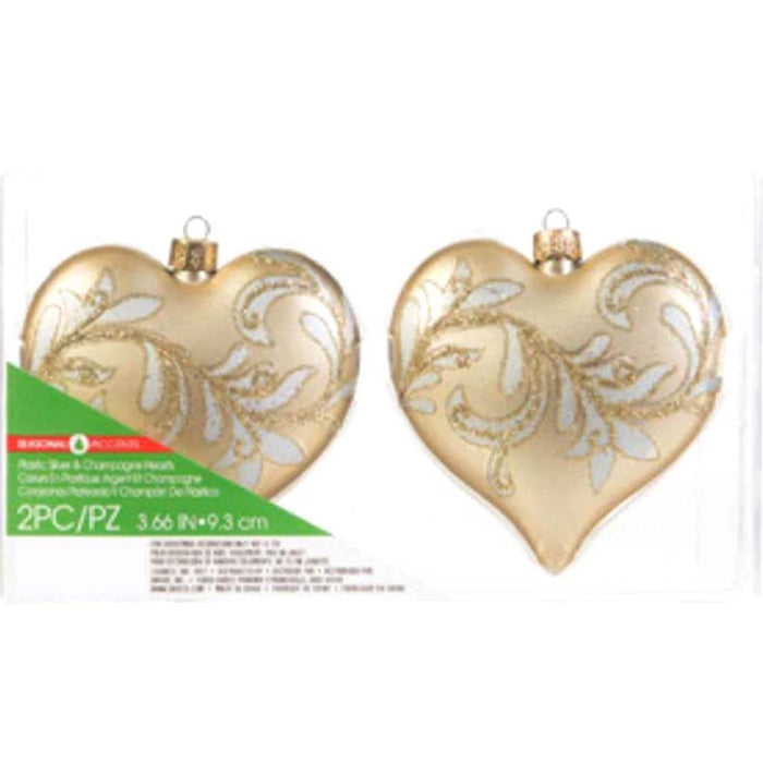 Silver & Champagne Heart Ornaments 