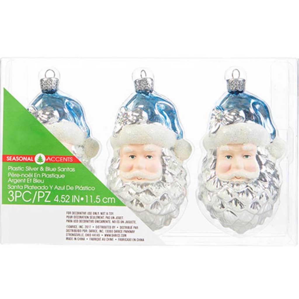 Silver &amp; Blue Santa Ornaments 