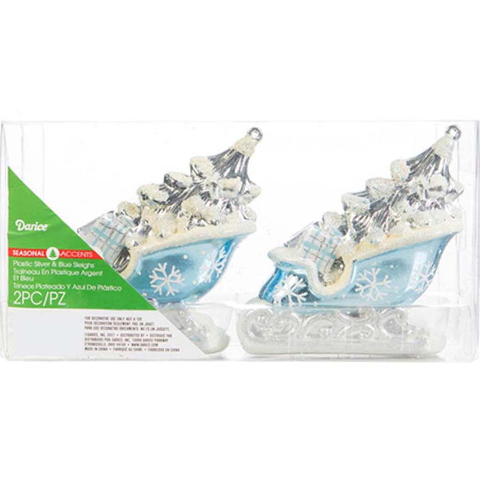 Silver & Blue Sleigh Ornaments 