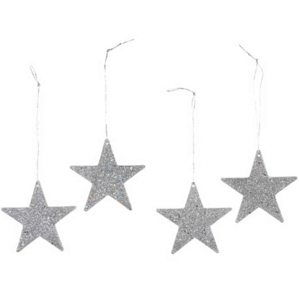 Mini Star Ornaments Glitter Silver 2 inches 12 pack 