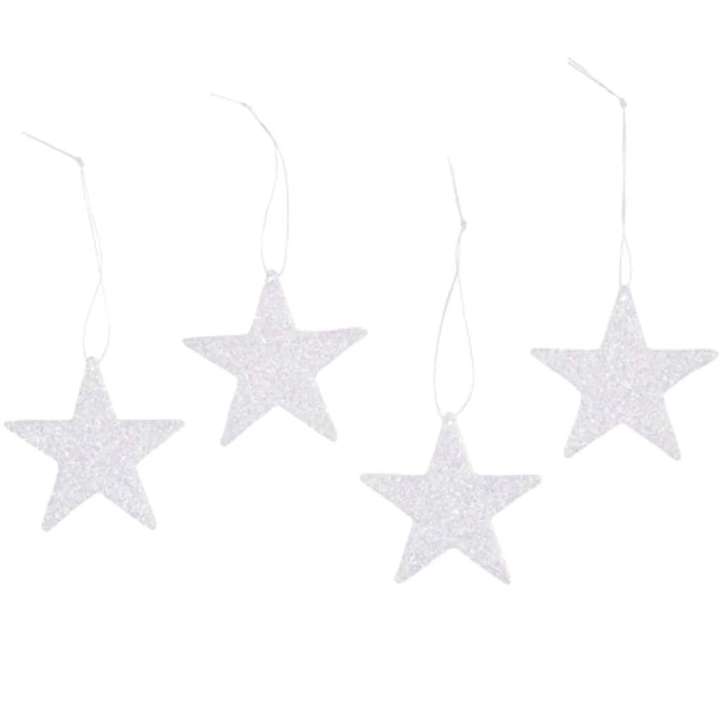 Flat Star Glitter Ornament White 12pc, 2in 