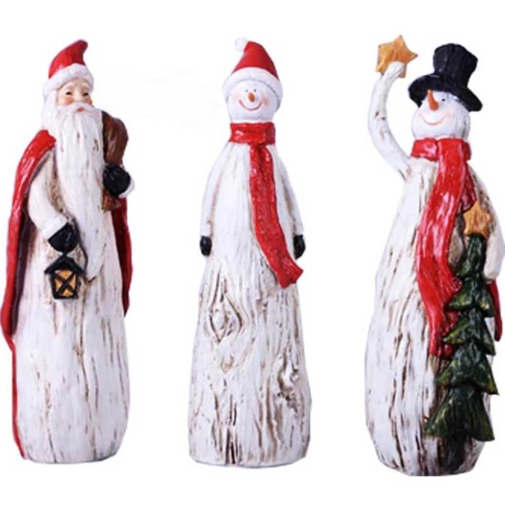 Resin Wood Look Santa &amp; Snowman Fig 