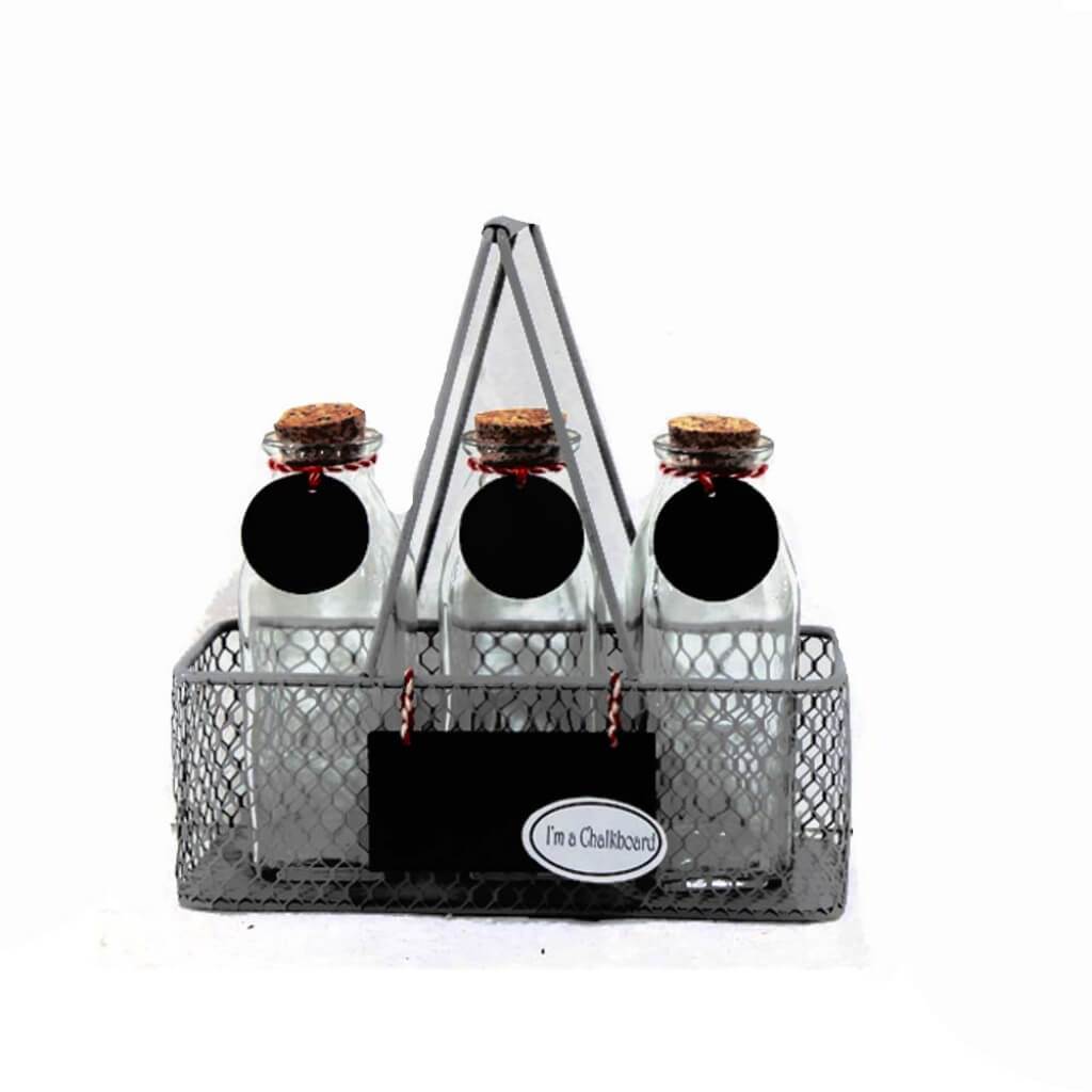 Metal/Glass Milk Jar Set 4 