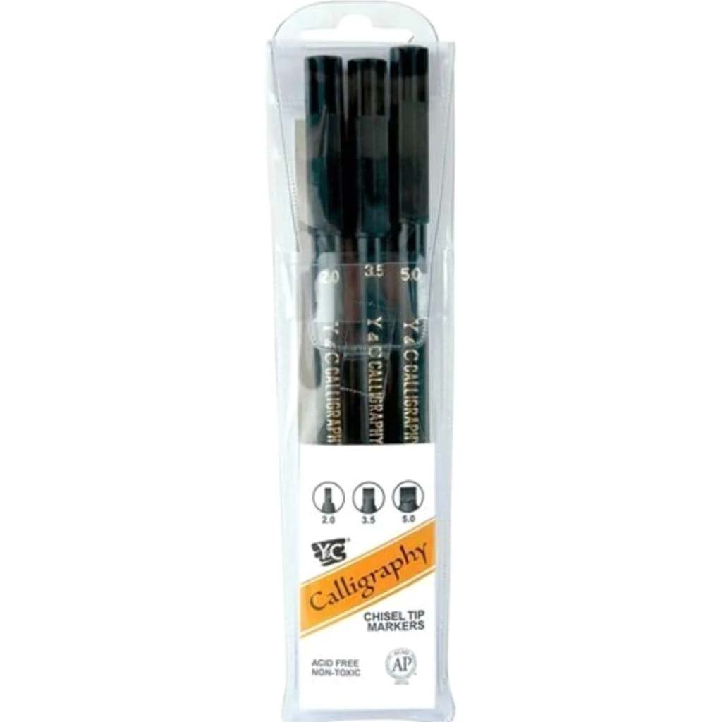 Calligraphy Chisel Tip Marker Set 3 Sizes Black