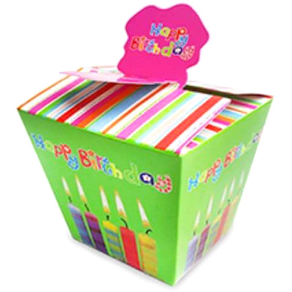 PARTY CRAFT: TREAT BOX 4PK HAPPY BIRTHDAY 250GSM CANDLE 