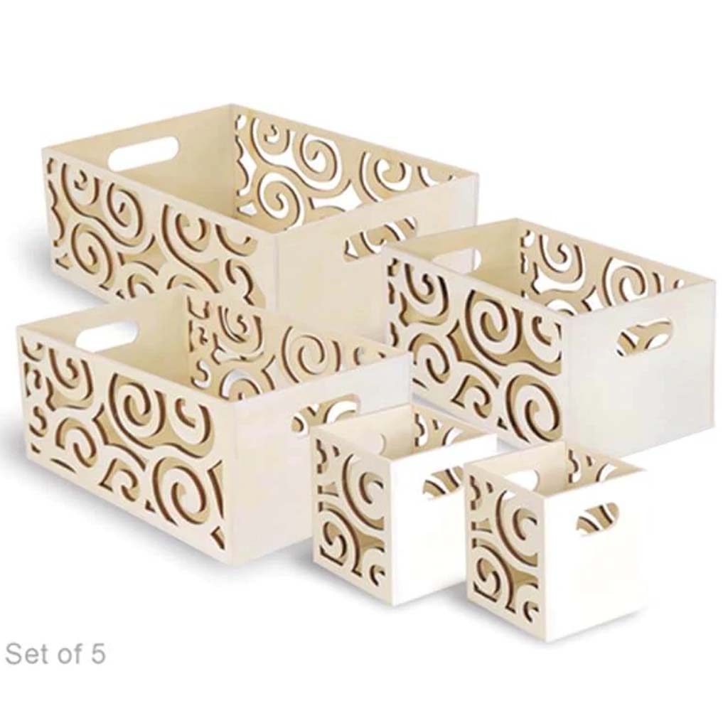 Wood Craft: Box Caddy Set Laser-Cut 5/Set W/Handle 