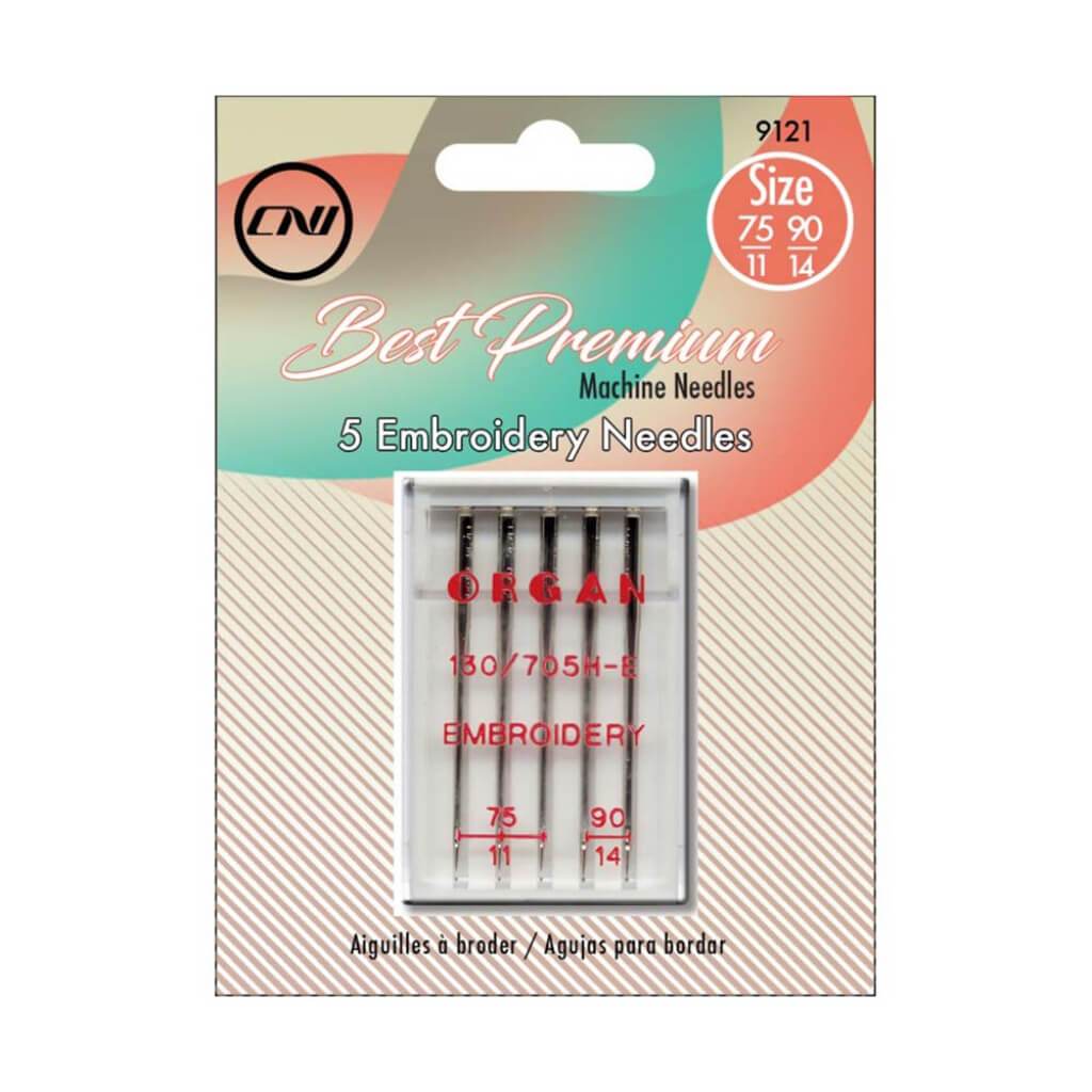 5 Embroidery Needles Size 75/11-90/14 