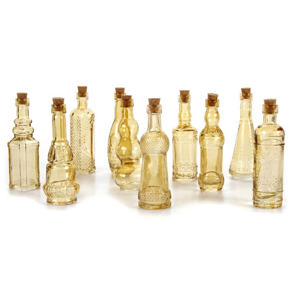 Mini Glass Bottles with Cork Amber Oval Body 5in