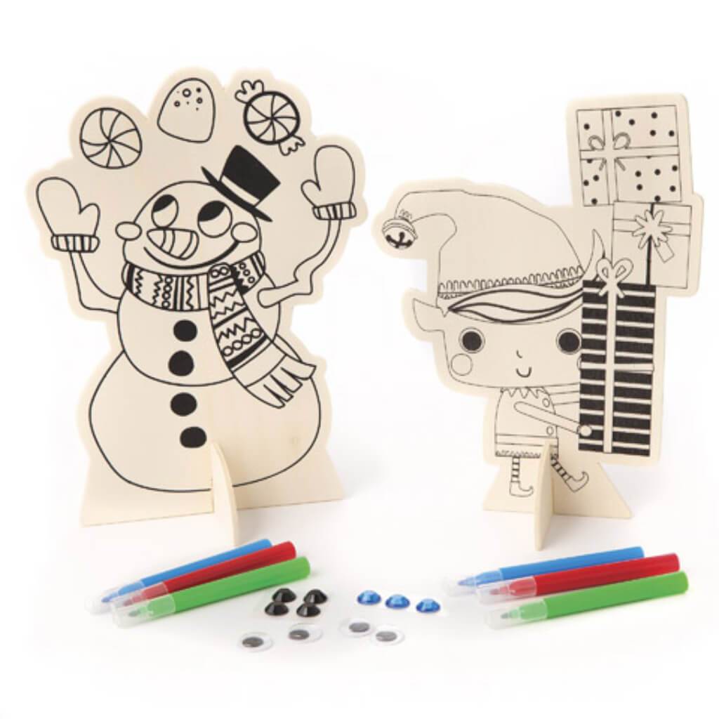 Elf &amp; Snowman Wood Coloring 