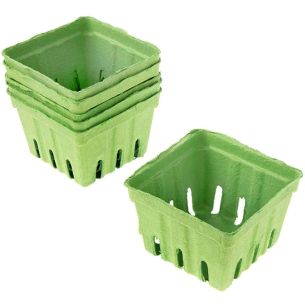 Green Paper Berry Baskets: 3.5 x 3.5 inches, 6 pieces 