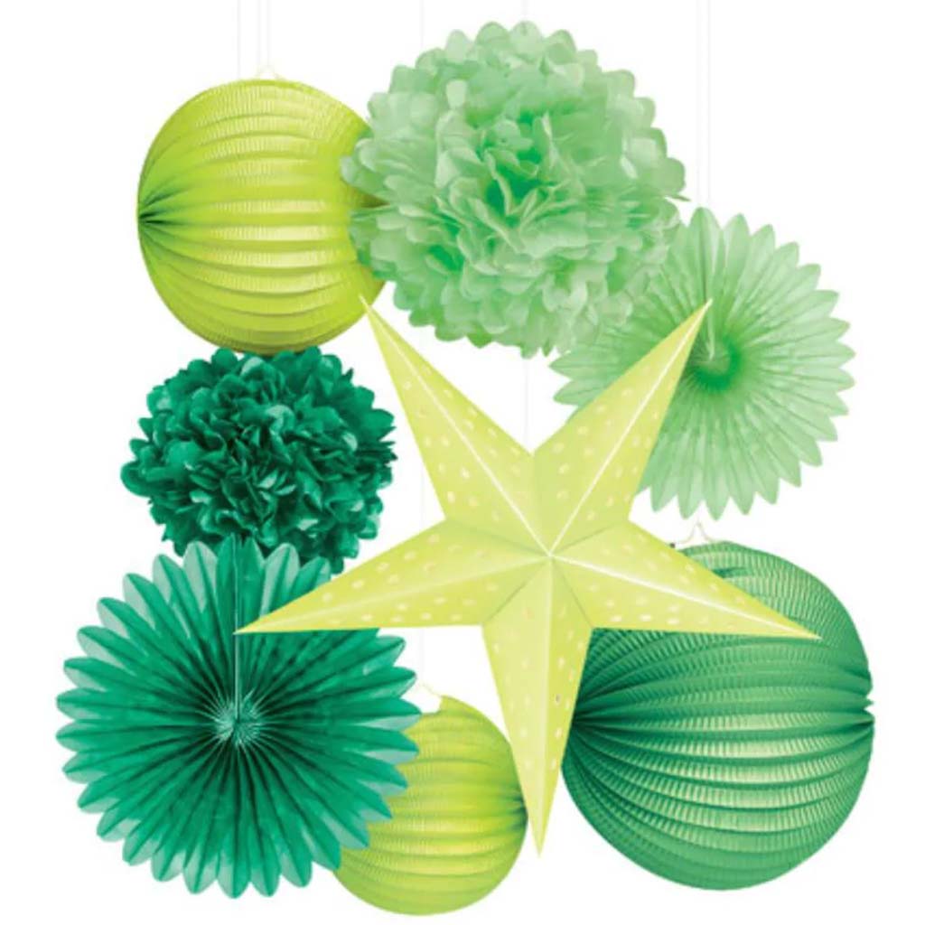 Paper Party Decorations Kit: Green, 8 pieces 