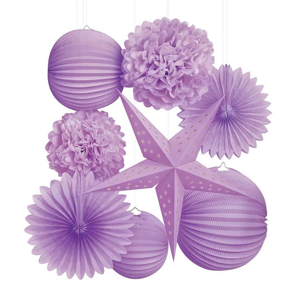 Paper Party Decorations Kit Lavender 8pcs