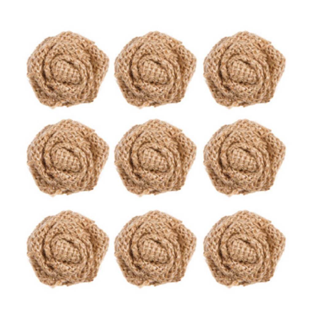 Burlap Fabric Roses 1.5in 9pcs