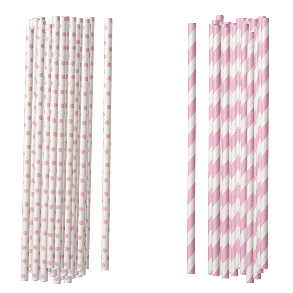 Pink Patterned Paper Straws 7.75in 100pcs