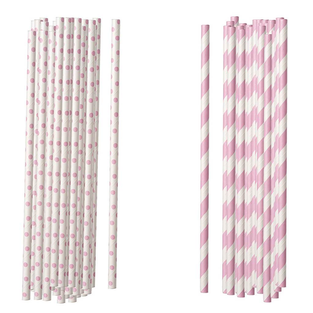Pink Patterned Paper Straws 7.75in 100pcs