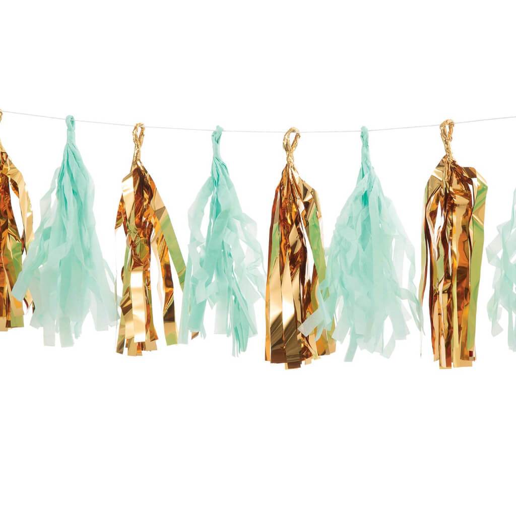 TISSUE TASSEL GARLAND GLD MINT 