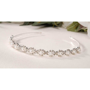 Tiara Headband Silver Rhinestones & Pearls