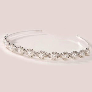 Tiara Headband Silver Rhinestones & Pearls 