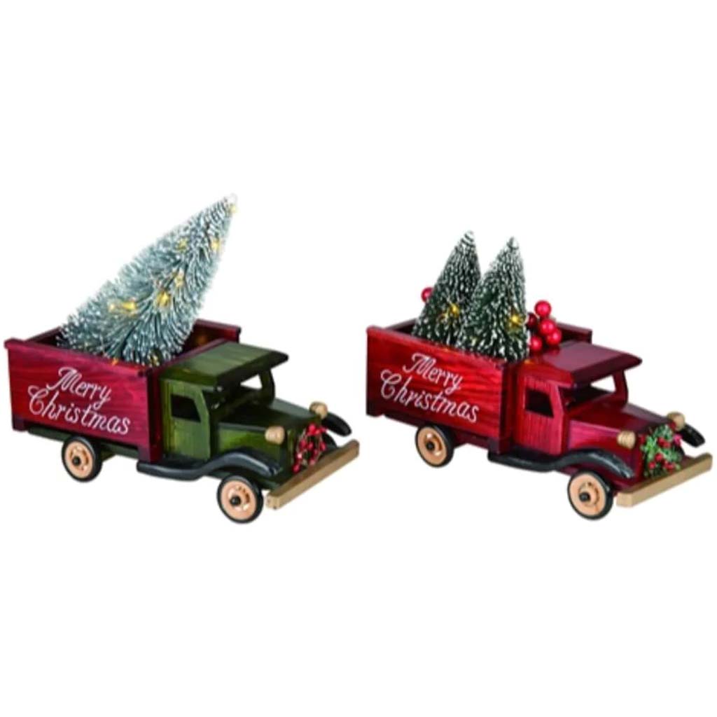 Wood Truck with Light Up Christmas Tree 