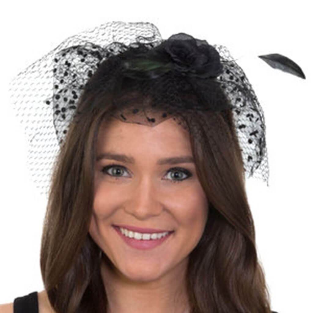 Polka Dot Veil W/ Flowers And Headband 