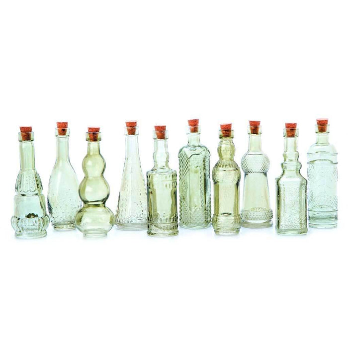 Mini Glass Bottles with Cork Green Oval Body 5in
