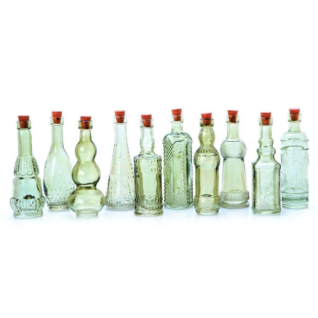 Mini Glass Bottles with Cork Green Michelin 5in