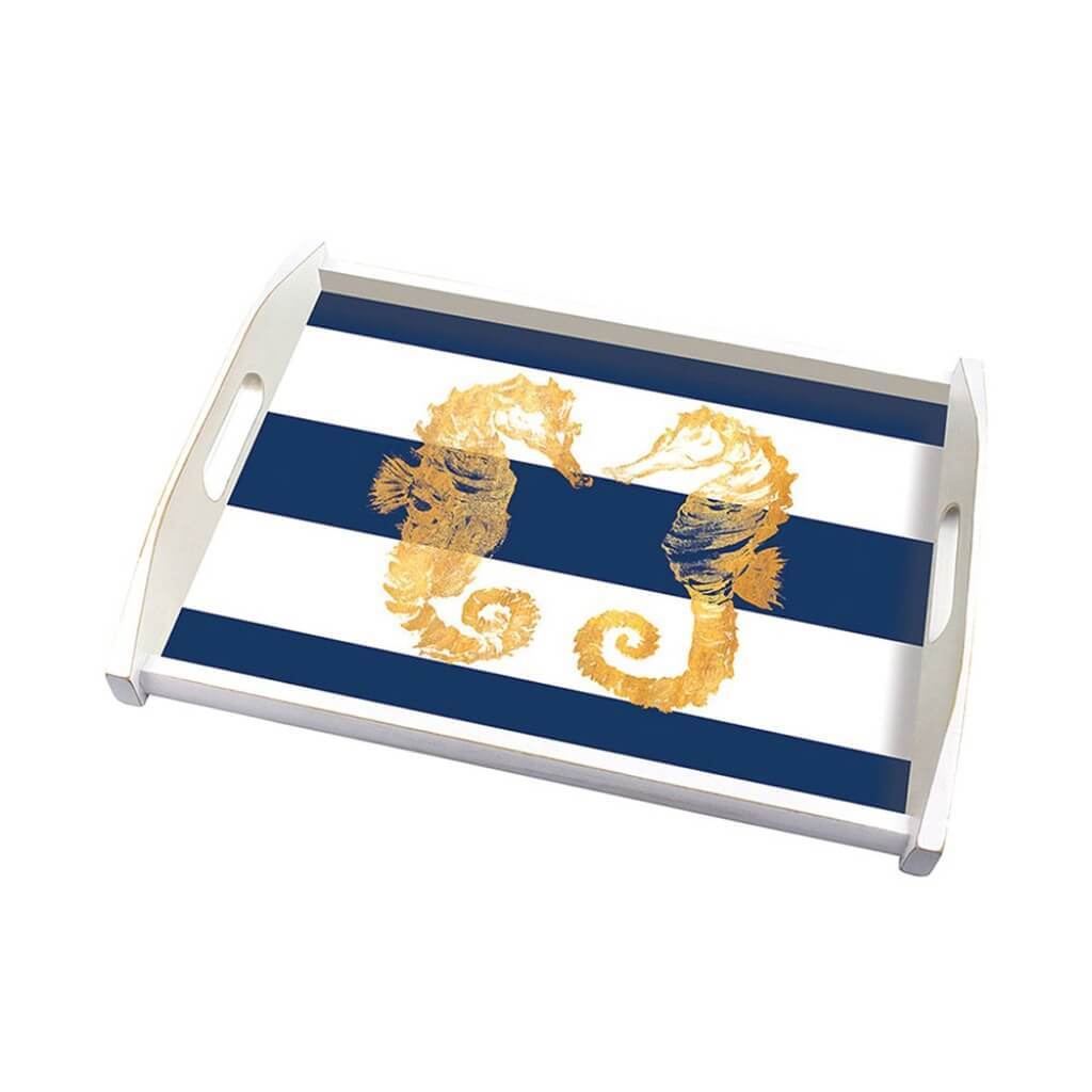 WOODEN TRAY NAUTICAL SEAHORSES 