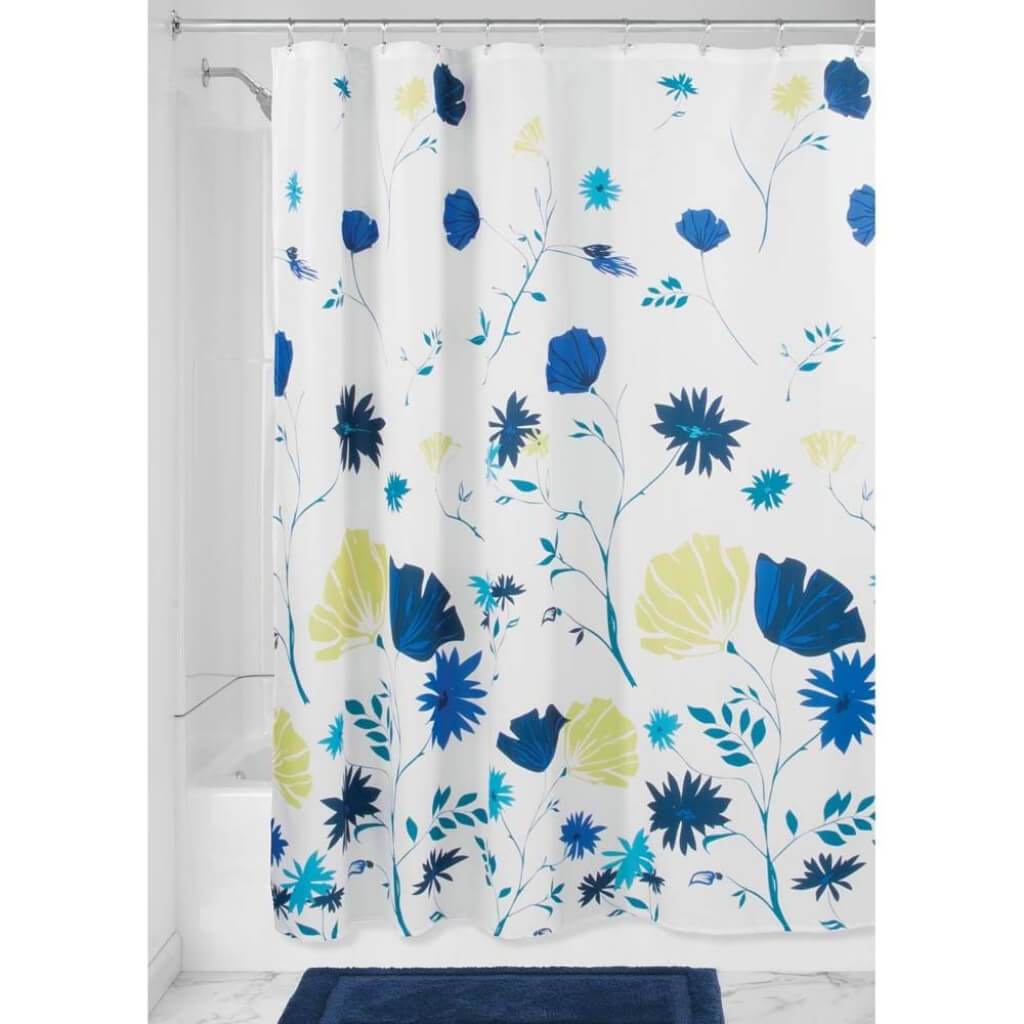 Aster Floral Fabric Shower Curtain - 72in x 72in, Blue/Light Lime 