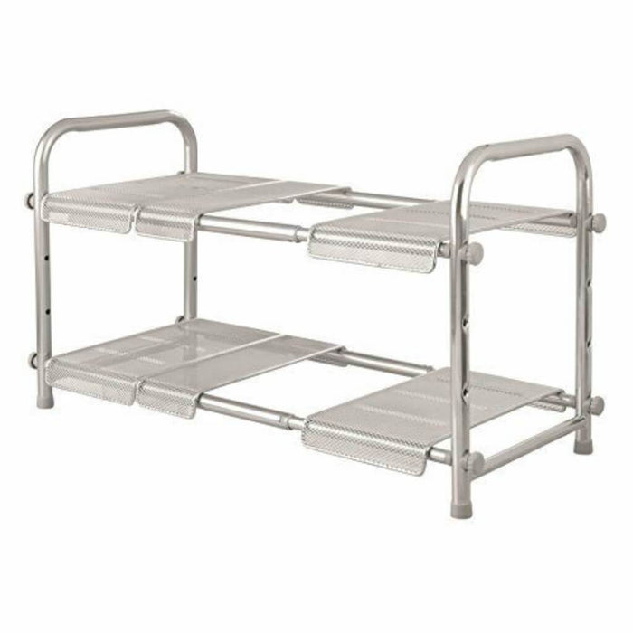 CABRINI UNDER SINK ORGANIZER 2 TIER EXPANDABLE SHELF SILVER 