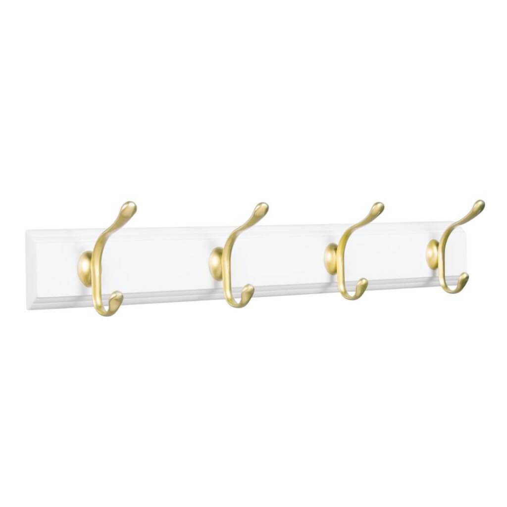 PARIS WOOD WALL MOUNT RACK 4 WHITE/GOLD/BRASS 