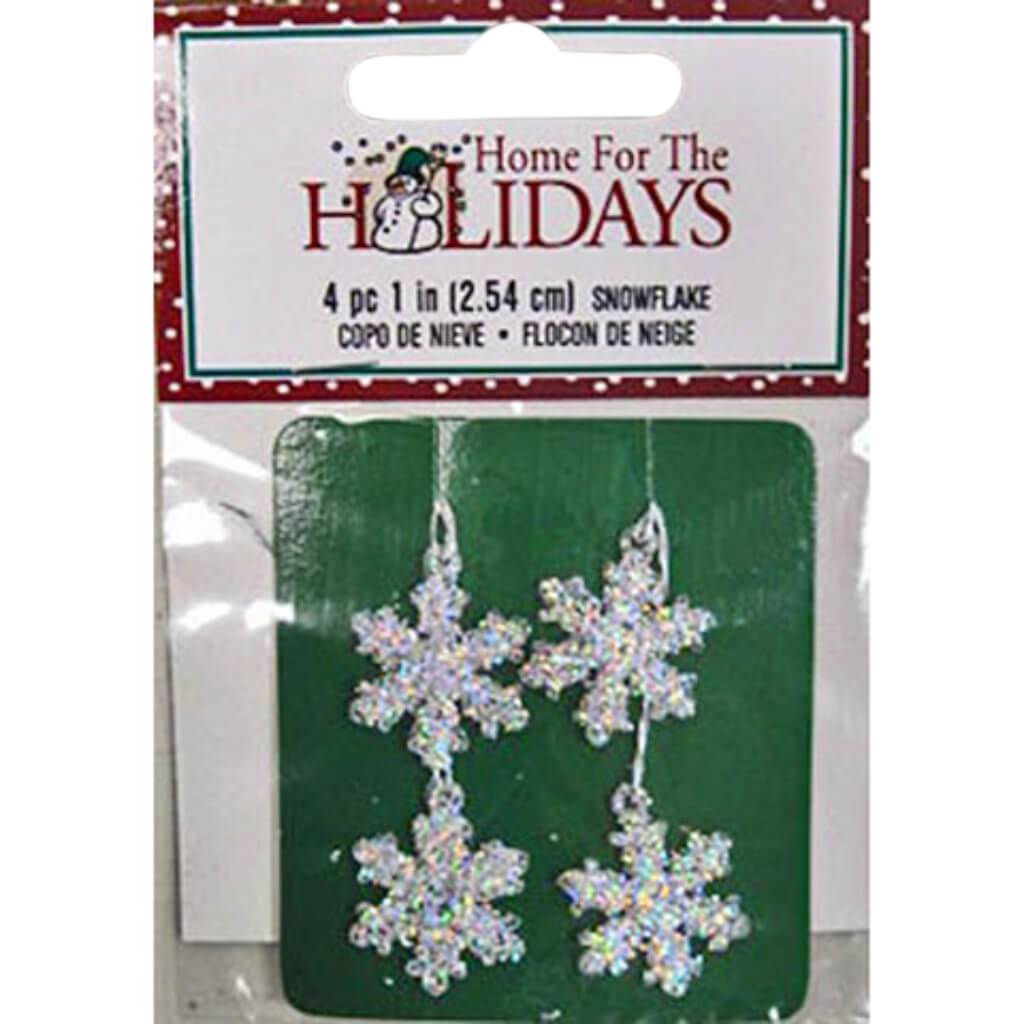 Snowflake Ornaments White &amp; Silver 1 inch 4 pieces 