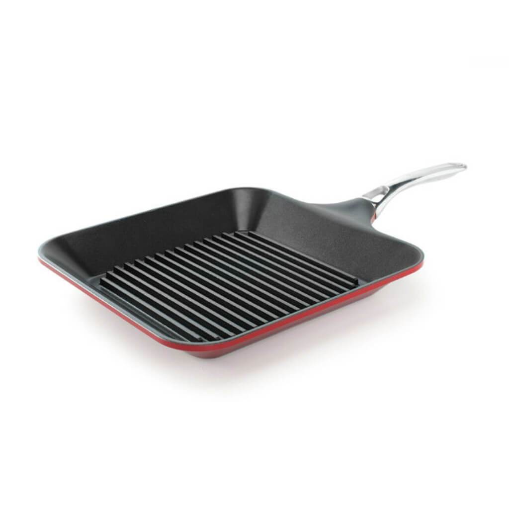 GRILL PAN W/ SS HANDLE 11in RED 