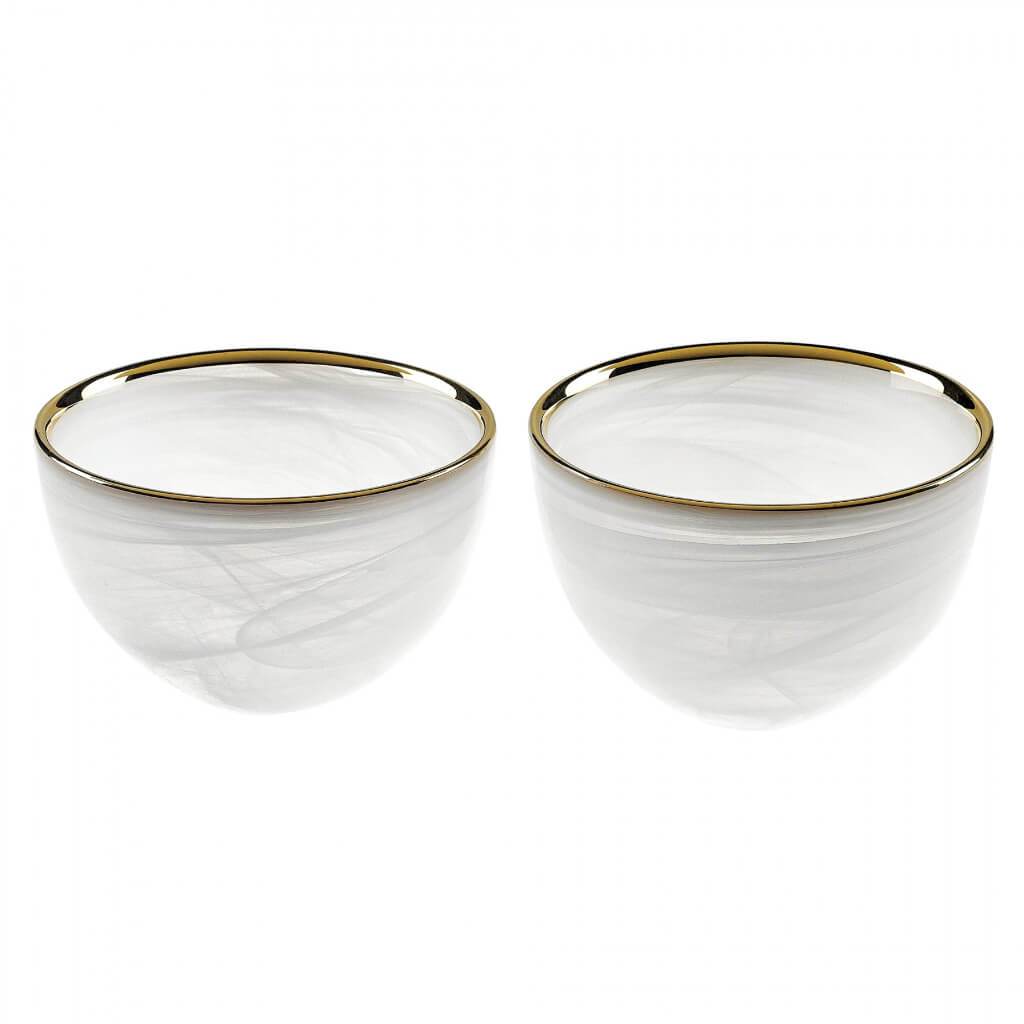 White Alabaster Glass Bowl with Gold Trim 4in