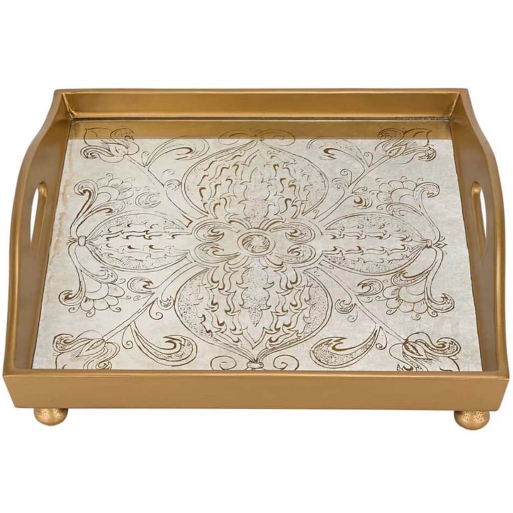 Manta Gold Reverse Painting on Glass Square Cocktail Tray 12in