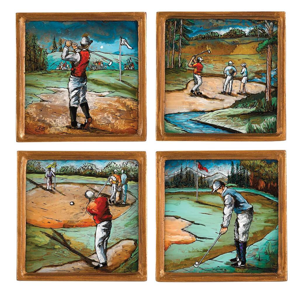 Golf Assorted Coaster Set 4in Square 4pcs